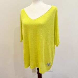 Soft Surroundings NEW Top Extra Large Green Linen Rayon Knit Short Sleeve Star